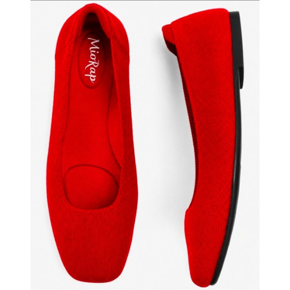 Y. MSRP $50 NWOB MIORAP RED SQUARE TOE KNIT BALLET FLATS ♡ SIZE 7.5 ♡ - Picture 2 of 6
